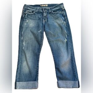 BKE CULTURE Mid Rise Straight Leg Embroidered Denim Stretchy Jeans Sz 29 32x27